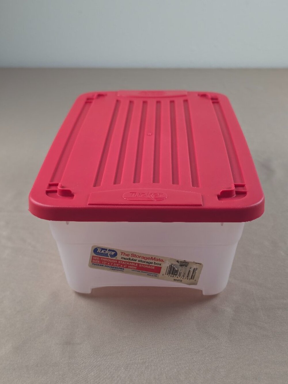 Vtg Plastic Container Storage Shoe Box Size Tucker Brand Pinkish Red Snap On Lid